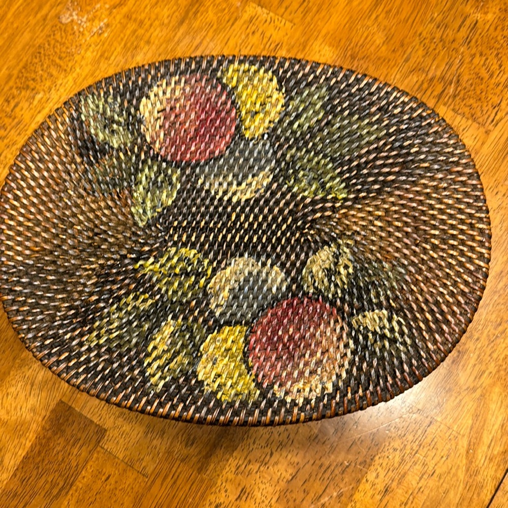 Antique rice straw painted storage container.